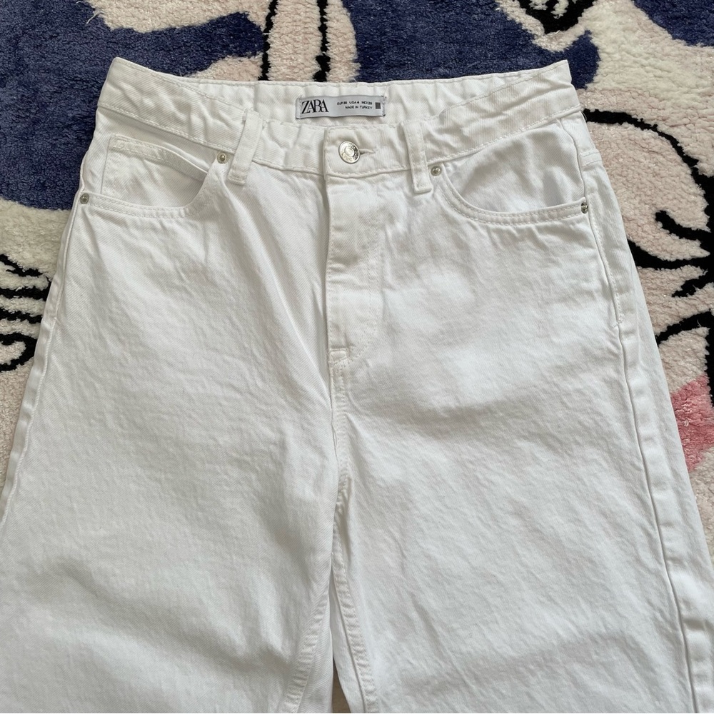 Zara white wide leg denim jeans 100% cotton US size 4 - Picture 2 of 7